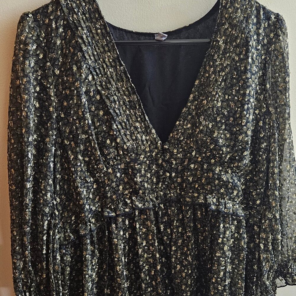 L Babydoll Olive Gold Mini Dress